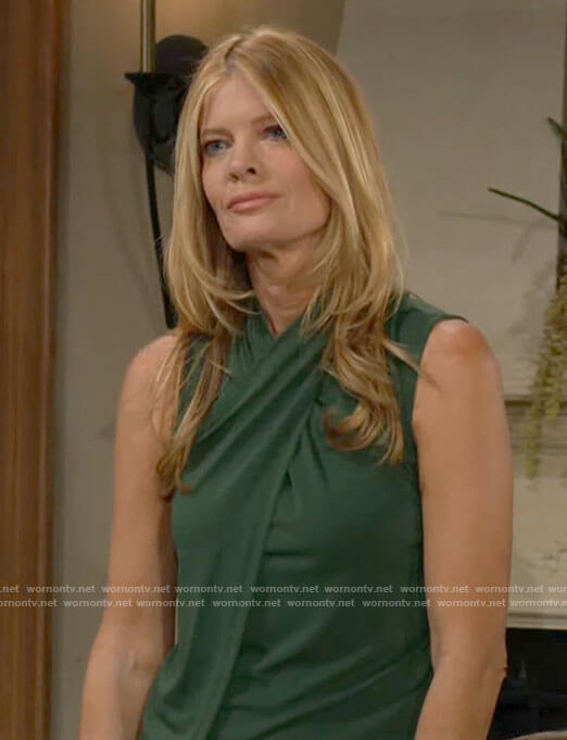 Phyllis's green cross neck top on The Young and the Restless
