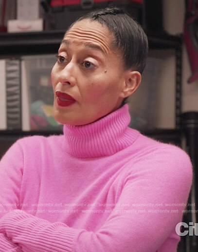 Rainbow's pink cashmere turtleneck sweater on Black-ish