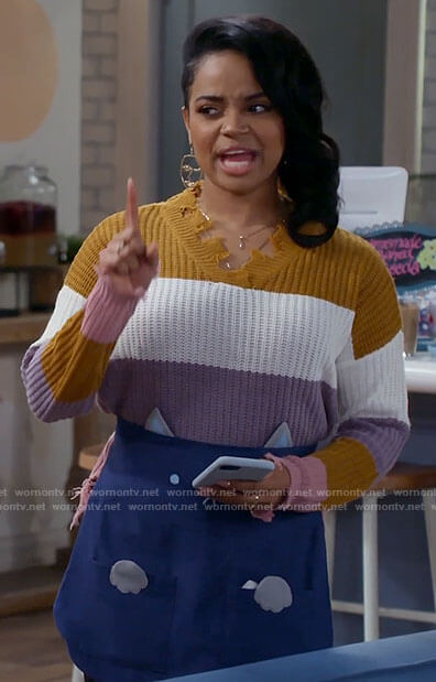 Randi's frayed striped sweater on Call Me Kat