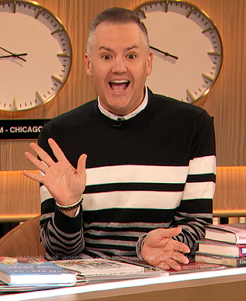 Ross Mathew's black and white stripe sweater on The Drew Barrymore Show