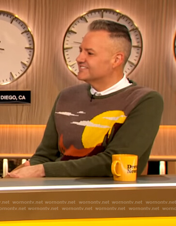 Ross's green landscape desert sweater on The Drew Barrymore Show