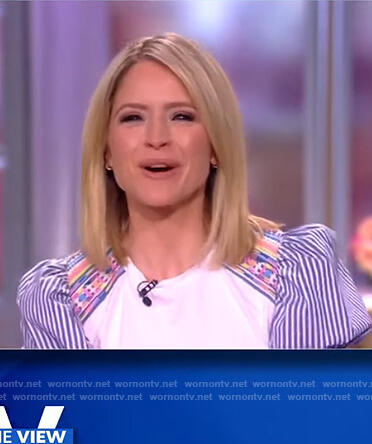 Sara's white pinstripe puff sleeve top on The View