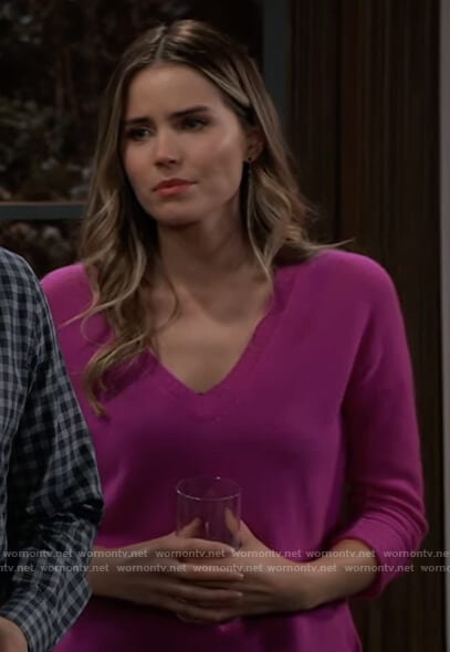 Sasha's pink v-neck sweater on General Hospital