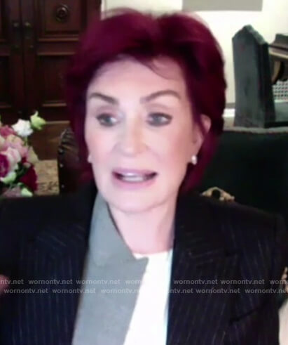 Sharon's black pinstripe contrast blazer on The Talk