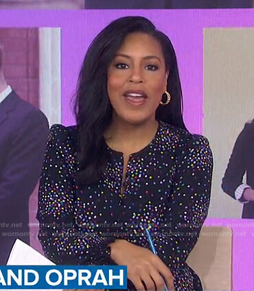 Sheinelle's black confetti print dress on Today
