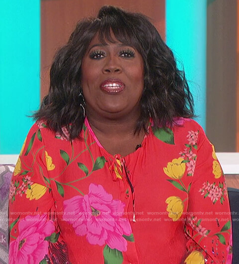 Carrie's red floral blouse on The Talk