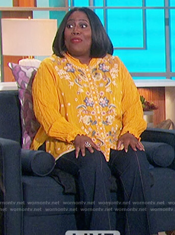 Sheryl's yellow floral embroidered blouse on The Talk