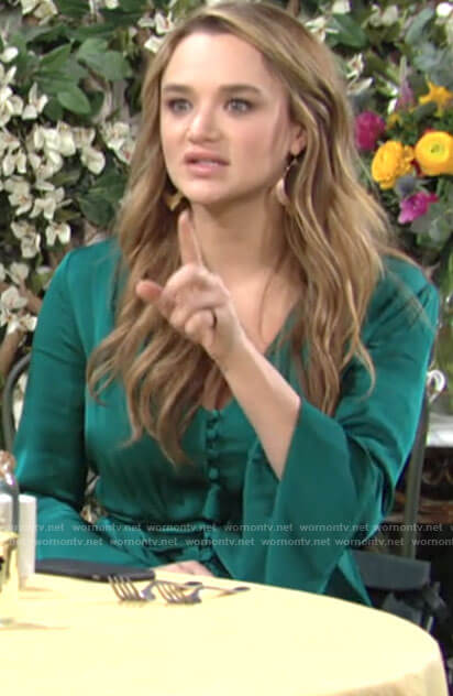 Summer's green bell sleeve v-neck dress on The Young and the Restless