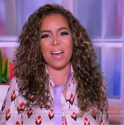 Sunny's printed tie neck blouse on The View