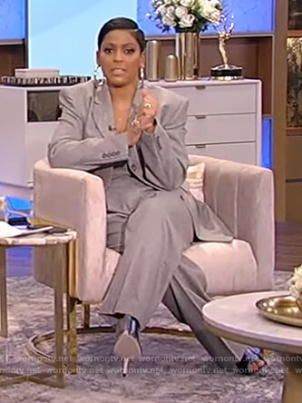 Tamron's gray blazer and pants on Tamron Hall Show