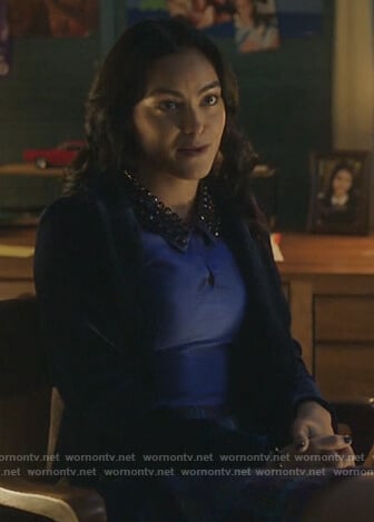 Veronica's blue embellished collar blouse on Riverdale