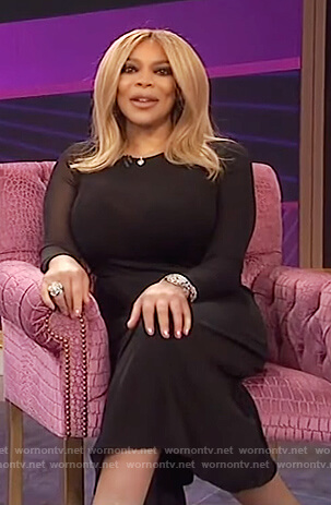 Wendy's black asymmetric sheer dress on The Wendy Williams Show