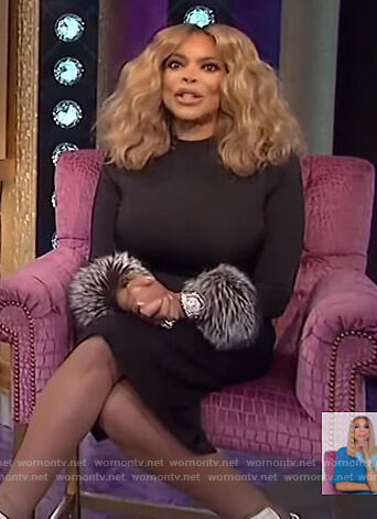Wendy's black fur cuff dress on The Wendy Williams Show