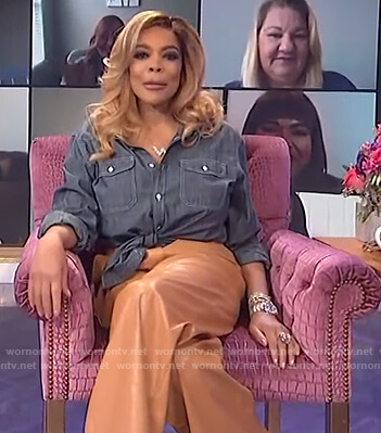 Wendy's beige leather pants on The Wendy Williams Show