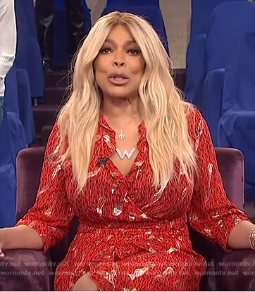 Wendy's red metallic wrap dress on The Wendy Williams Show