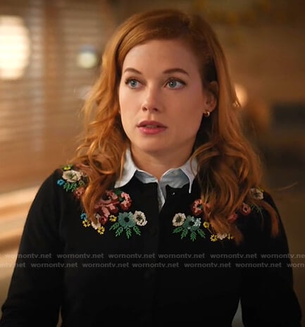 Zoey's black floral embellished cardigan on Zoeys Extraordinary Playlist
