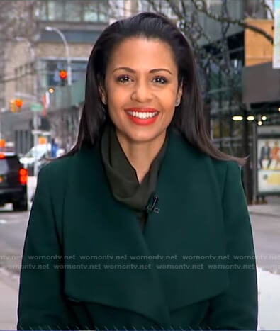 Adrienne’s green wrap coat on Good Morning America