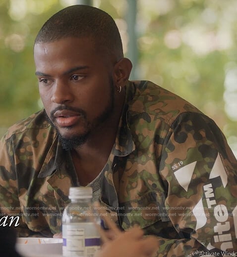 Aaron's camo print jacket on Grown-ish