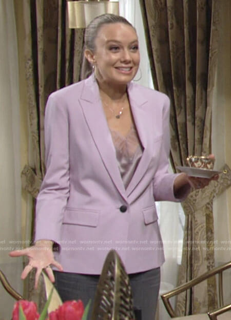 Abby's purple blazer and lace trim cami on The Young and the Restless