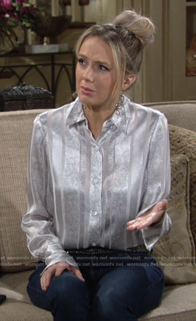 Abby's silver striped shirt on The Young and the Restless