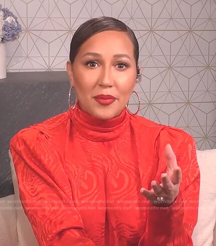 Adrienne's red mock neck dress on The Real