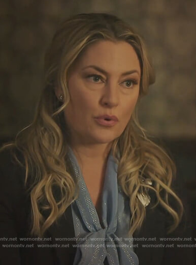 Alice's blue metallic tie neck blouse on Riverdale