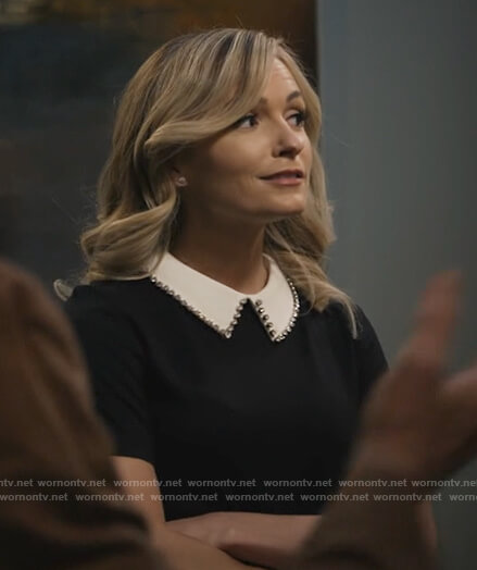 Amy's black studded contrast collar shirt on All Rise