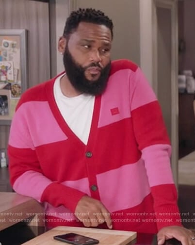 Andre's pink and red stripe cardigan on Black-ish