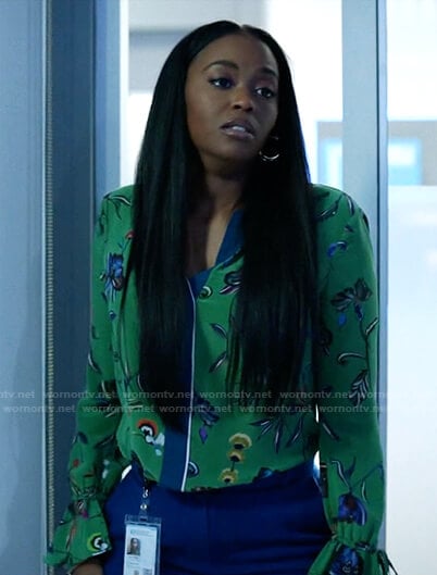 Anissa's green floral blouse on Black Lightning