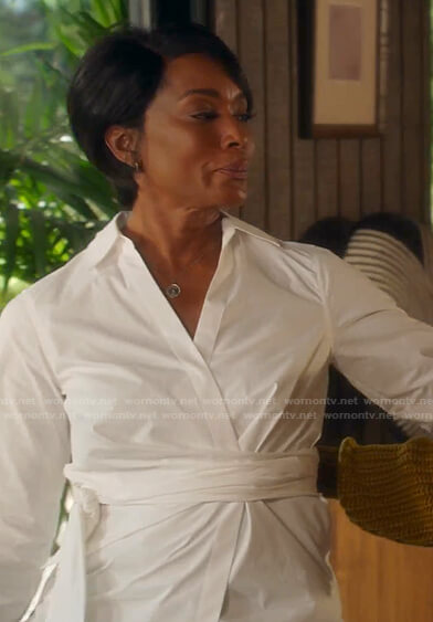 Athena's white tie waist shirt on 9-1-1