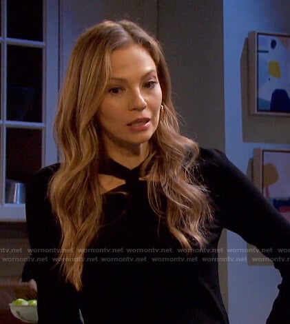 Ava's black twist neck top on Days of our Lives