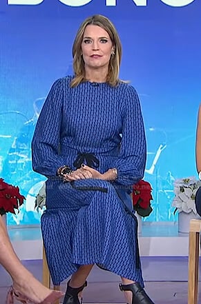 Savannah's blue printed tie waist dress on Today
