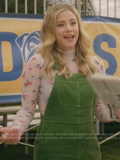 Betty's white floral top and corduroy dress on Riverdale