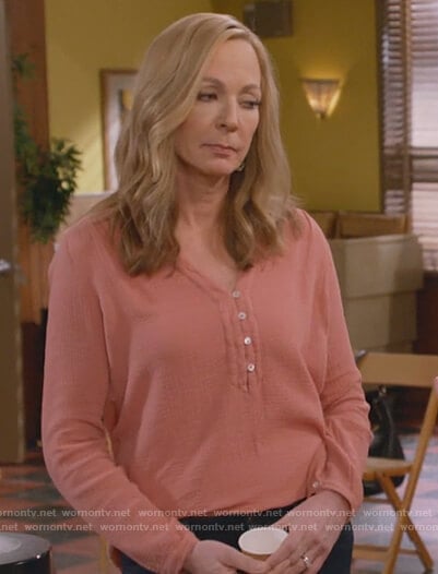 Bonnie's pink henley top on Mom