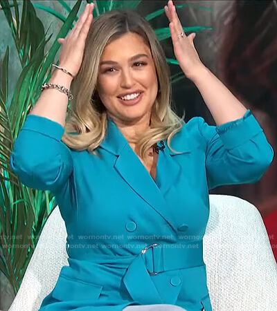 Carissa's blue belted blazer on E! News Daily Pop