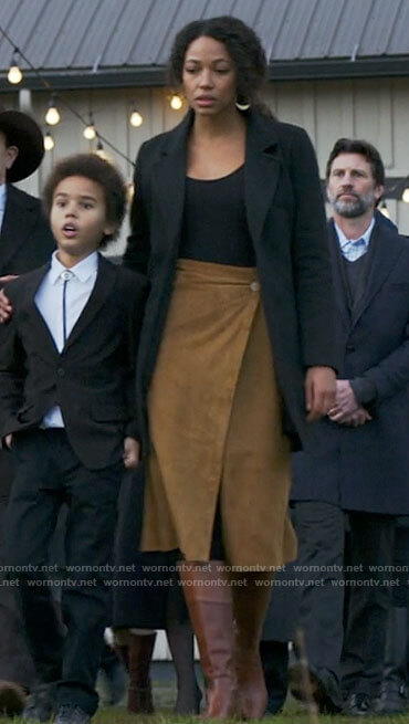 Cassie's suede wrap skirt on Big Sky