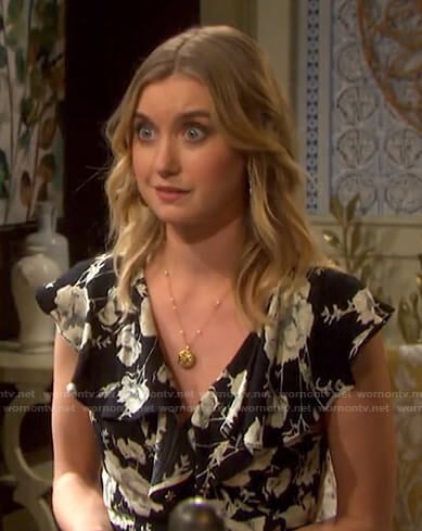Claire's black floral ruffle dress on Days of our Lives