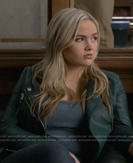 Danielle's green leather moto jacket on Big Sky
