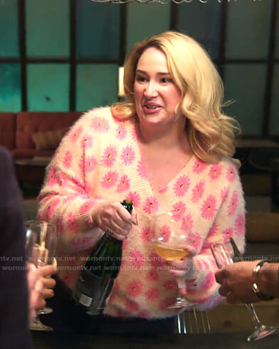 Davia's beige and pink floral v-neck sweater on Good Trouble