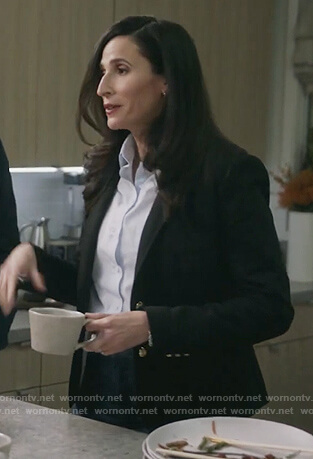 Delia's navy pocket blazer on The Unicorn