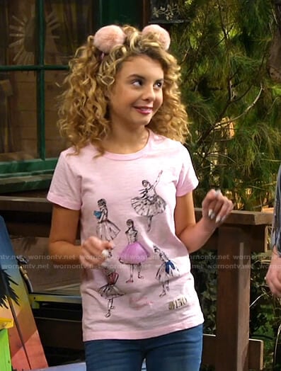 Destiny's pink ballerina print tee on Bunkd