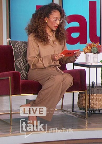 Elaine's beige blouse and pants on The Talk