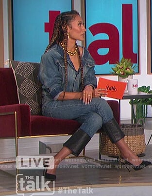 Elaine's denim leather hem jeans on The Talk