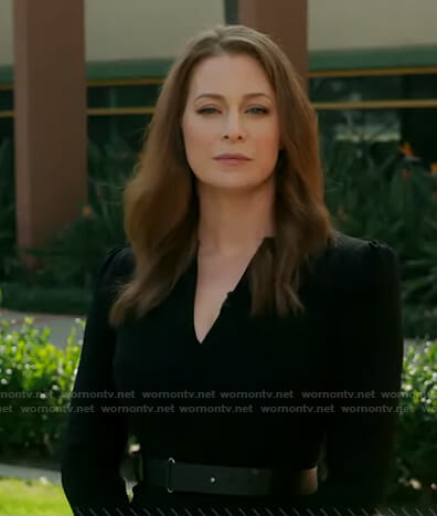 Esme Bianco's black belted dress on Good Morning America