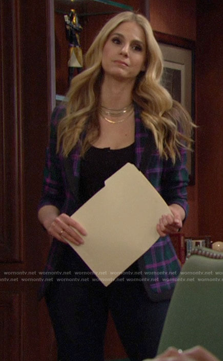 Eva's green and pink plaid blazer on The Bold and the Beautiful