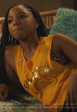 Jazlyn's yellow gangster tank on Grown-ish
