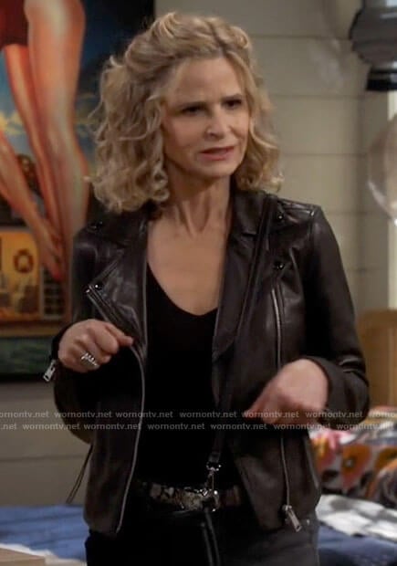 Jean's leather moto jacket on Call Your Mother