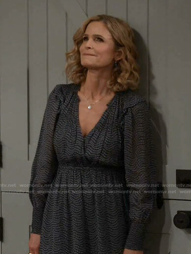 Jean's black printed v-neck dress on Call Your Mother