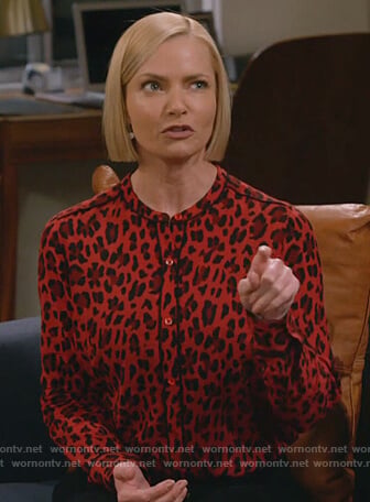 Jill's red leopard print blouse on Mom