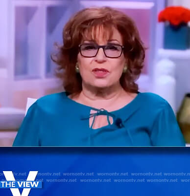 Joy's teal tie neck blouse on The View